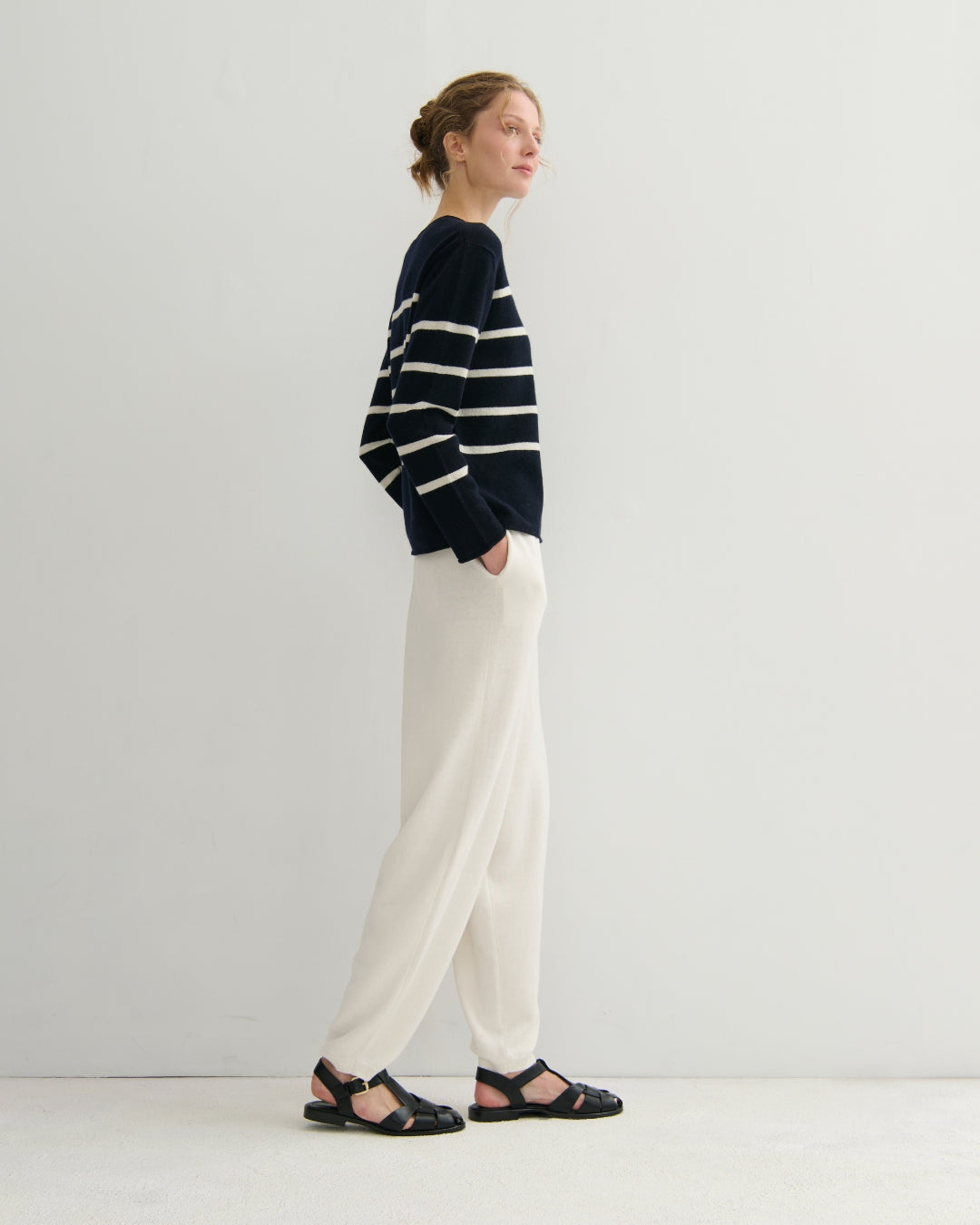 EASY DAYS CASHMERE STRIPED CREW - NAVY