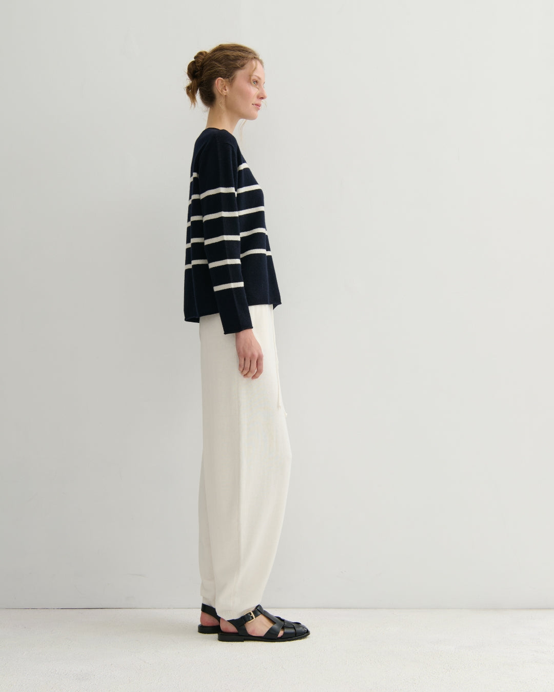 EASY DAYS CASHMERE STRIPED CREW - NAVY