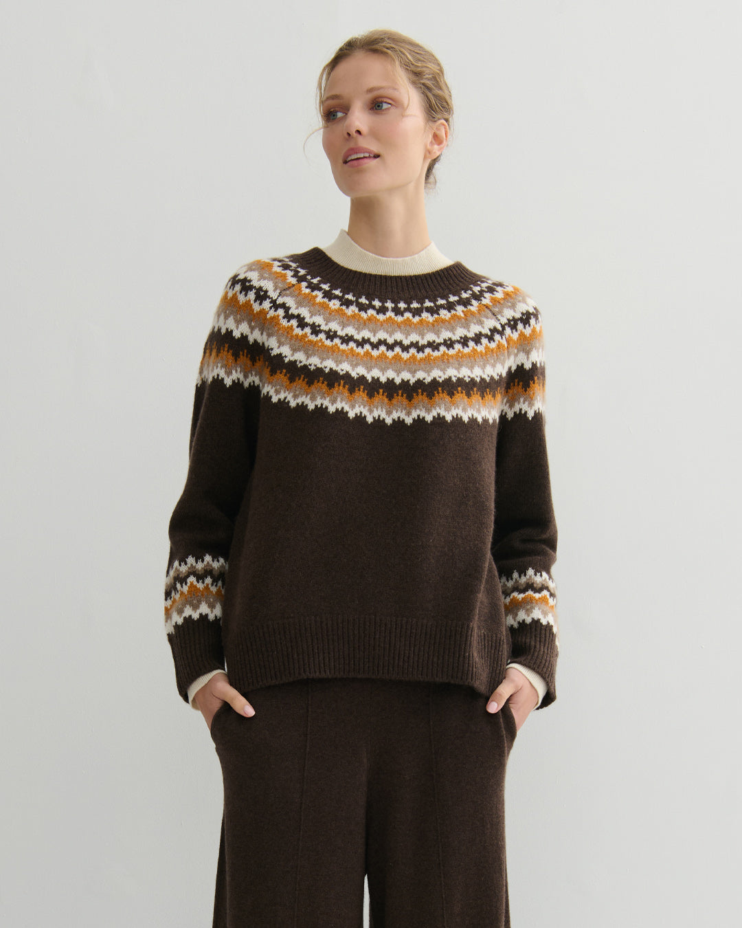 CASHMERE HIGHLAND CASHMERE FAIR ISLE - CHOCOLATE