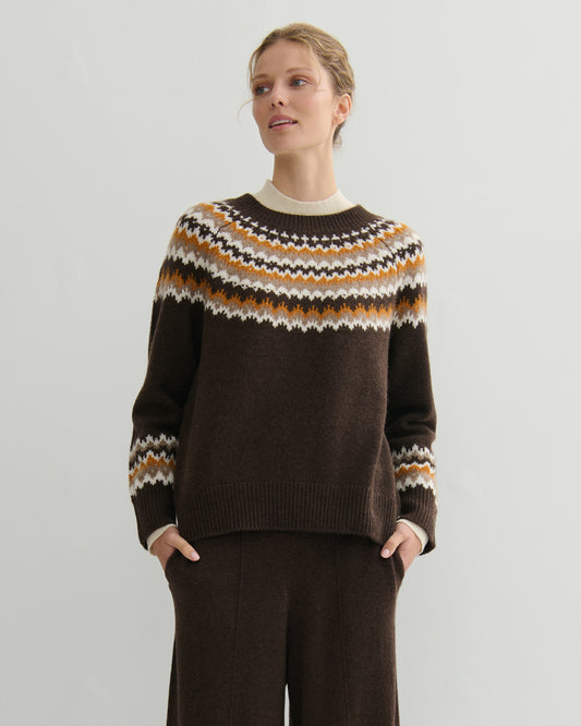 CASHMERE HIGHLAND CASHMERE FAIR ISLE - CHOCOLATE