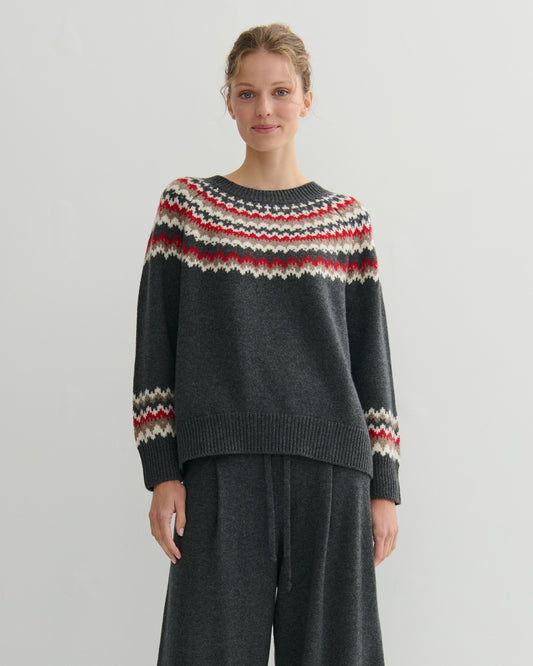CASHMERE HIGHLAND CASHMERE FAIR ISLE - DARK GREY