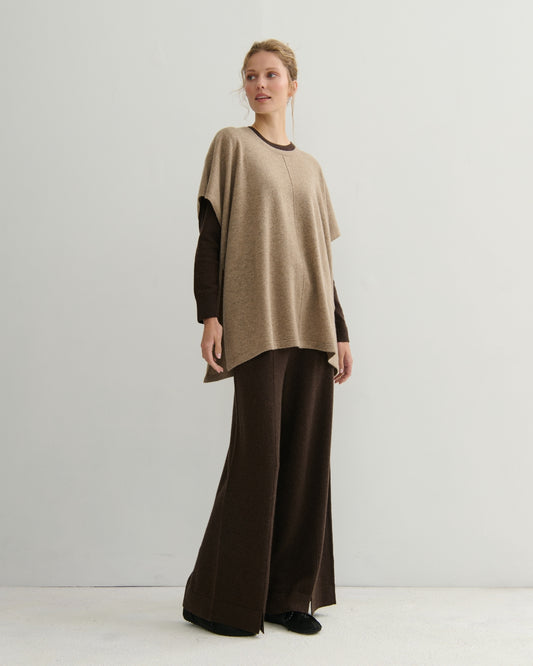 CASHMERE OVERSIZED PONCHO STYLE PULLOVER - SHIITAKE RAW