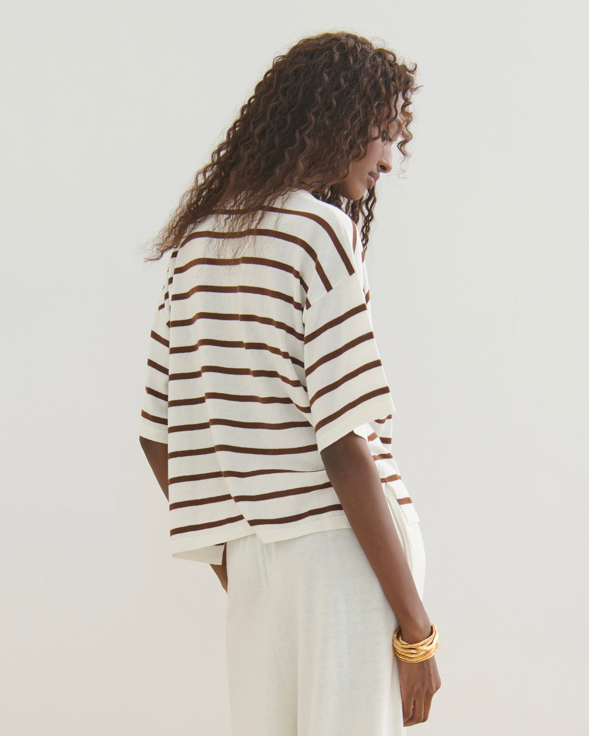 ROAM FREE MID SLEEVE COTTON CASHMERE TEE - PEARL WHITE