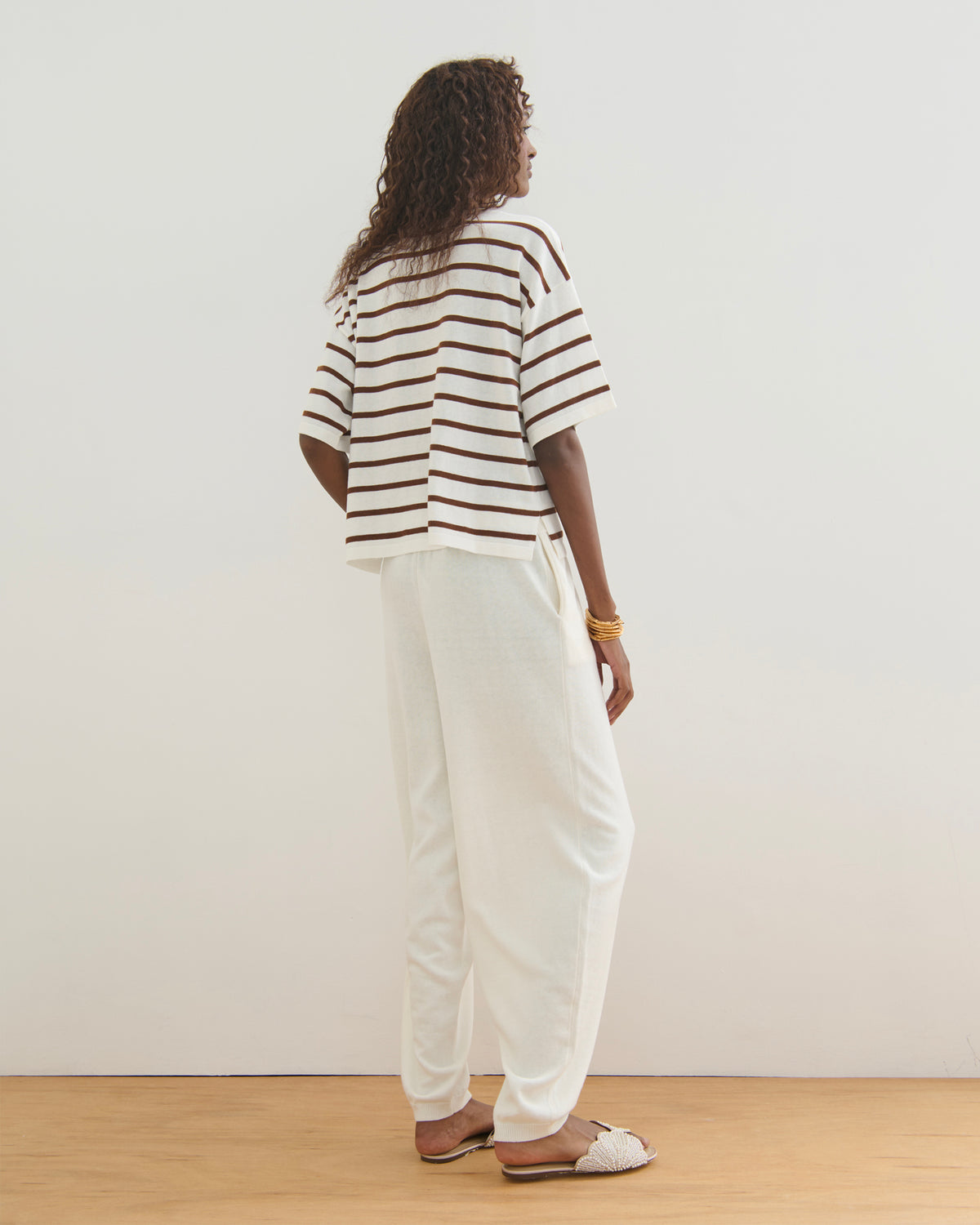 ROAM FREE MID SLEEVE COTTON CASHMERE TEE - PEARL WHITE