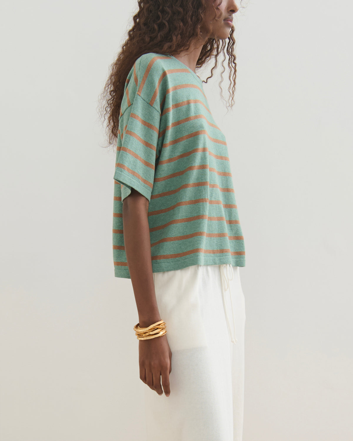ROAM FREE MID SLEEVE COTTON CASHMERE TEE - POWDERY GREEN