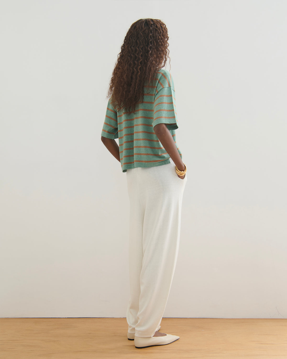 ROAM FREE MID SLEEVE COTTON CASHMERE TEE - POWDERY GREEN