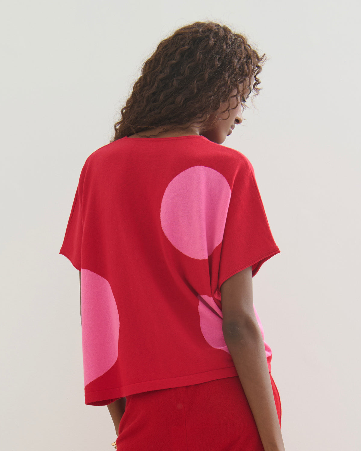 AIRY POLKA COTTON CASHMERE TOP - RED PINK