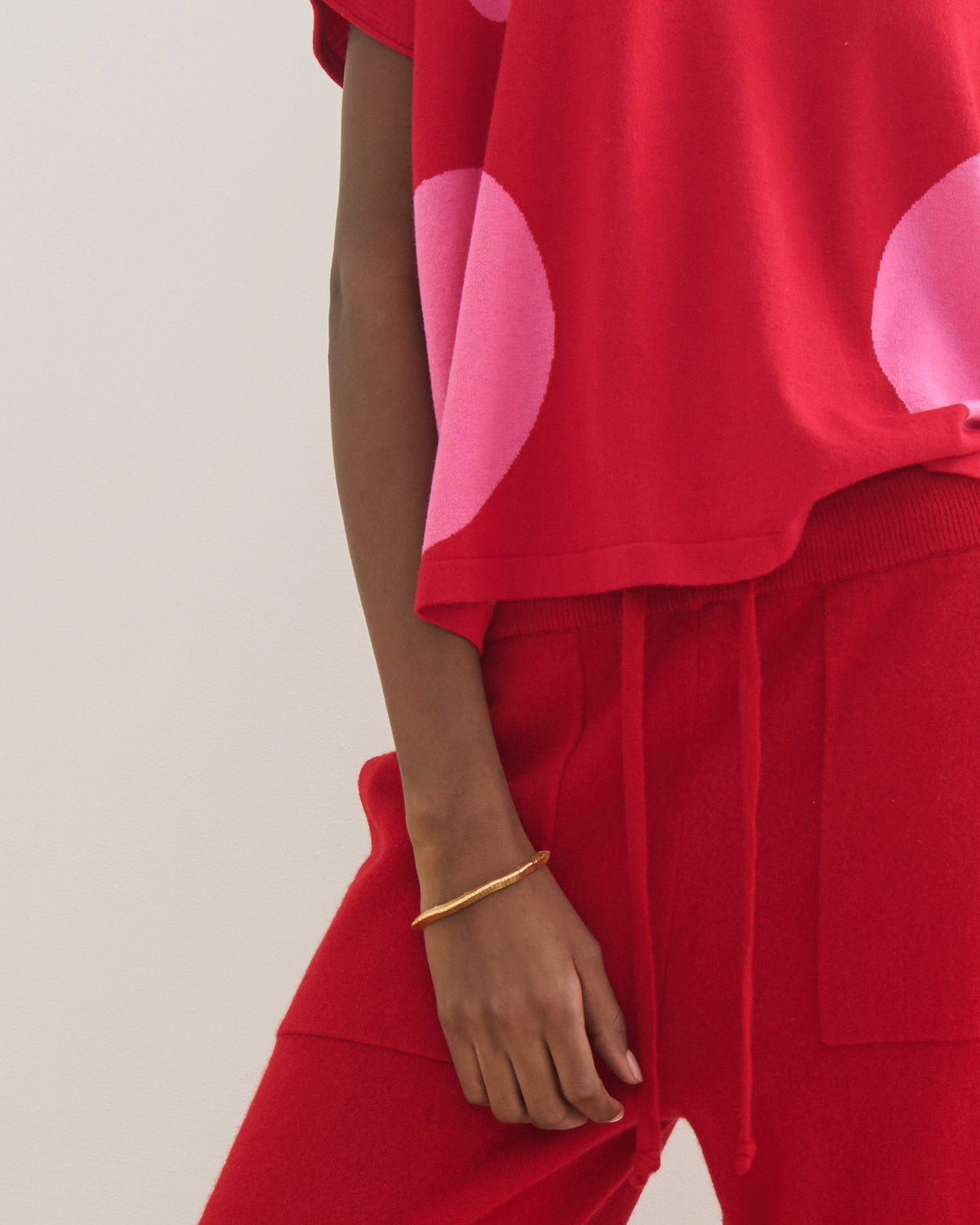 AIRY POLKA COTTON CASHMERE TOP - RED PINK