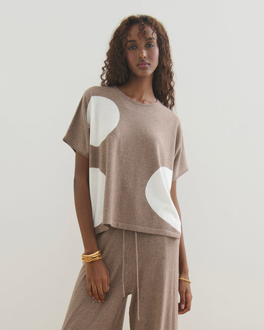 AIRY POLKA COTTON CASHMERE TOP - TAUPE