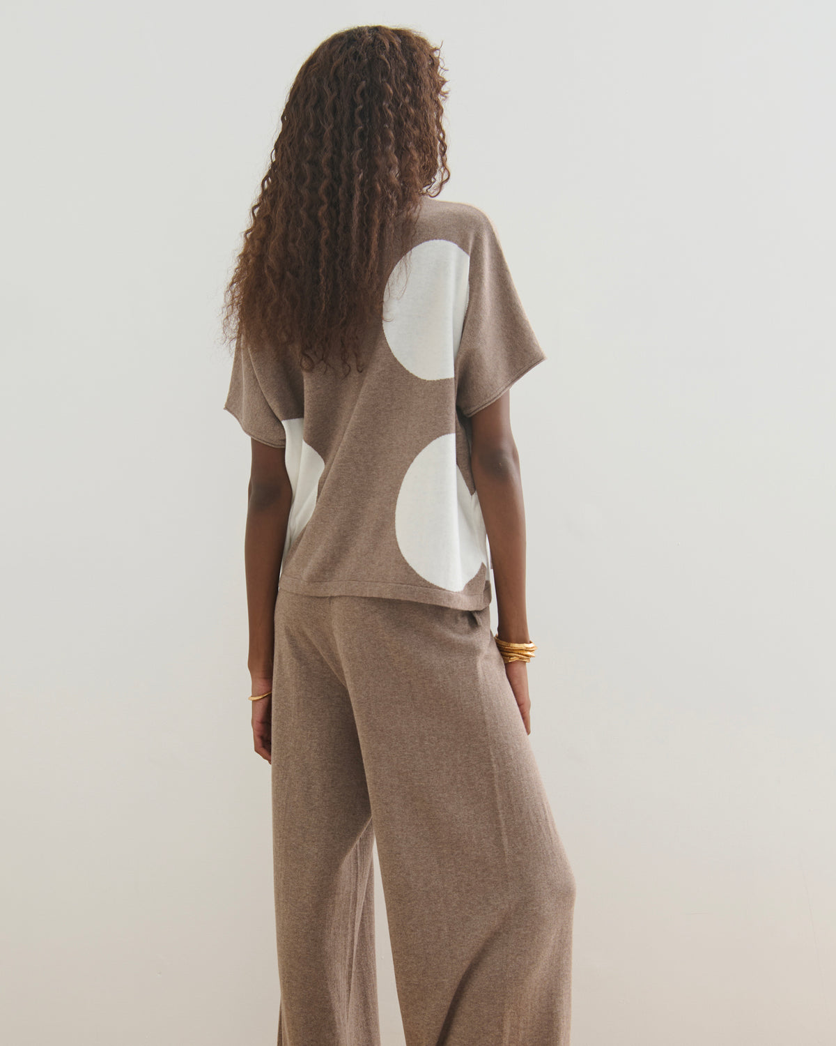 AIRY POLKA COTTON CASHMERE TOP - TAUPE