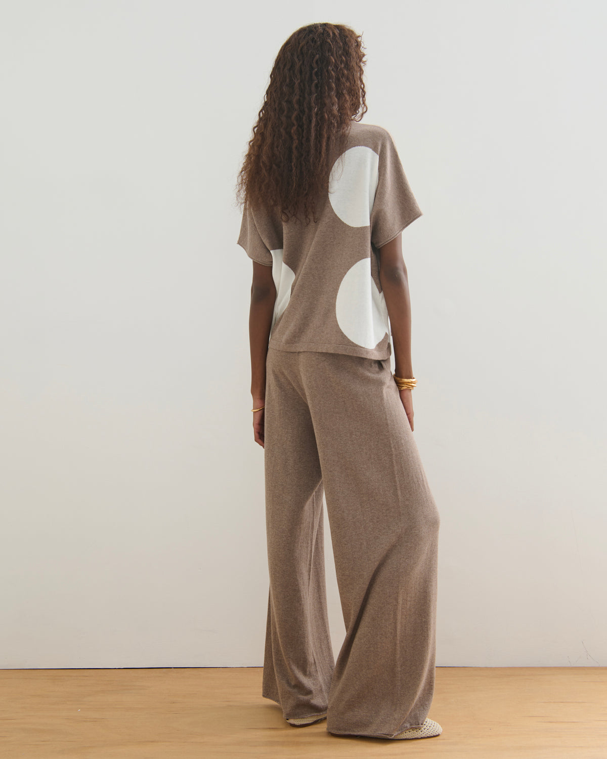 AIRY POLKA COTTON CASHMERE TOP - TAUPE