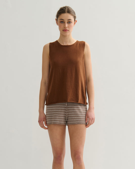COTTON CASHMERE TANK TOP - BURNT CARAMEL