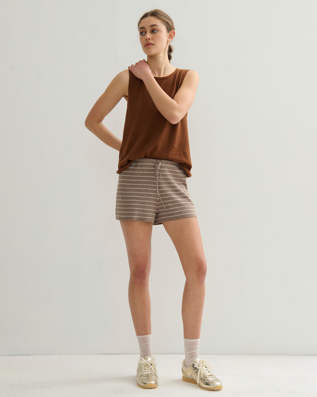 COTTON CASHMERE TANK TOP - BURNT CARAMEL