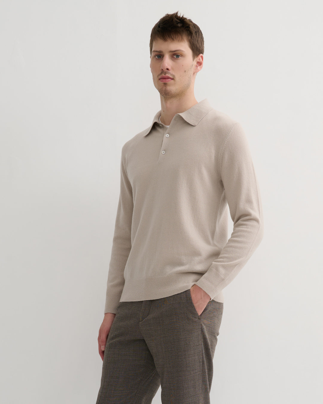 Men's 100% Cashmere Polo Style Pullover in Ceramic clay hue