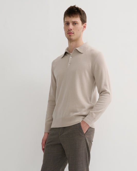 Men's 100% Cashmere Polo Style Pullover in Ceramic clay hue