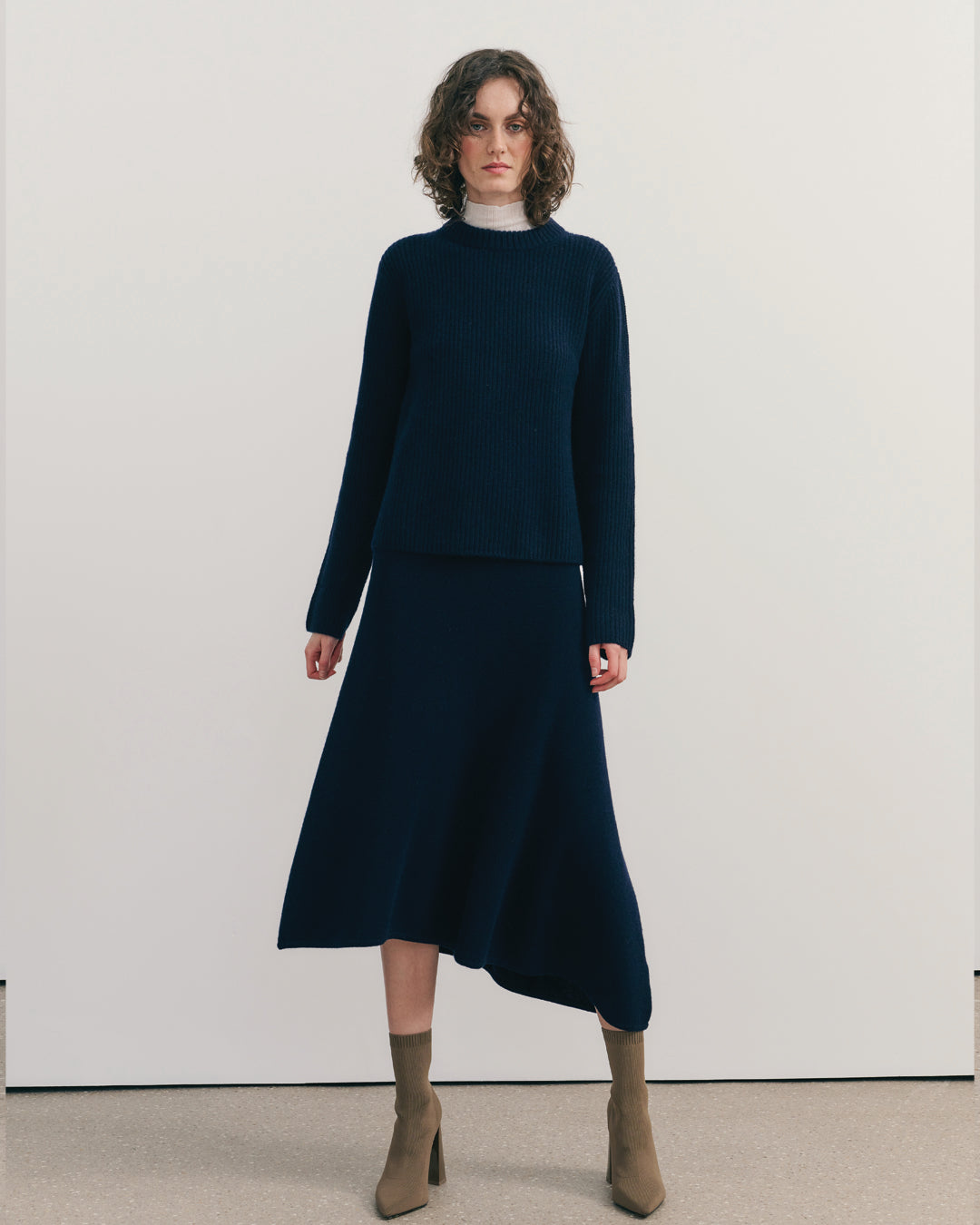 CASHMERE BLEND ASYMMETRICAL SKIRT - NAVY