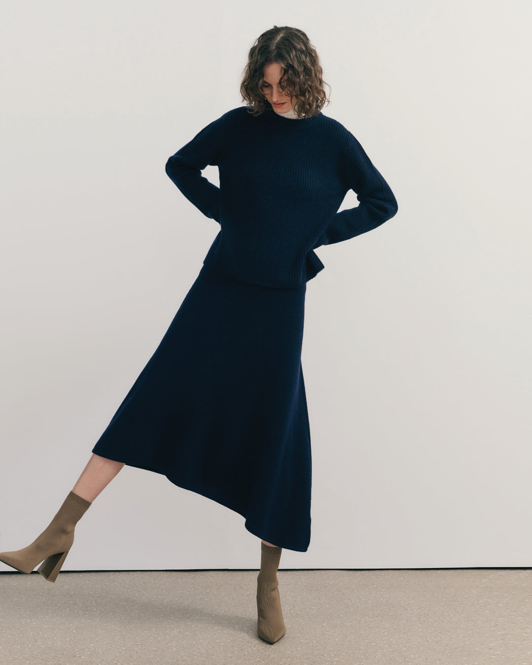 CASHMERE BLEND ASYMMETRICAL SKIRT - NAVY
