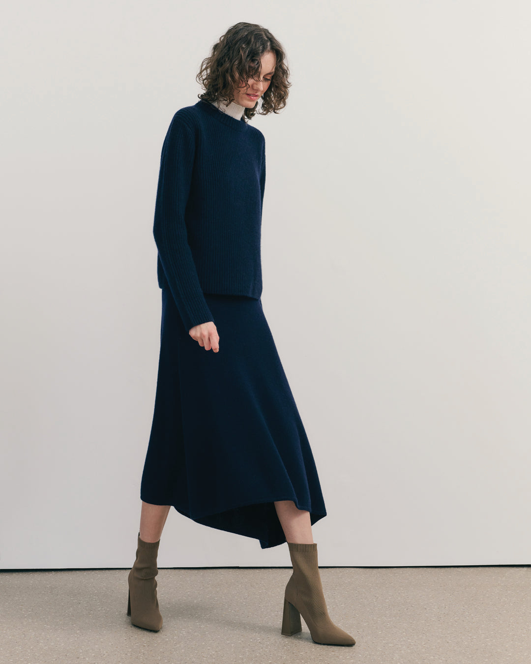 CASHMERE BLEND ASYMMETRICAL SKIRT - NAVY